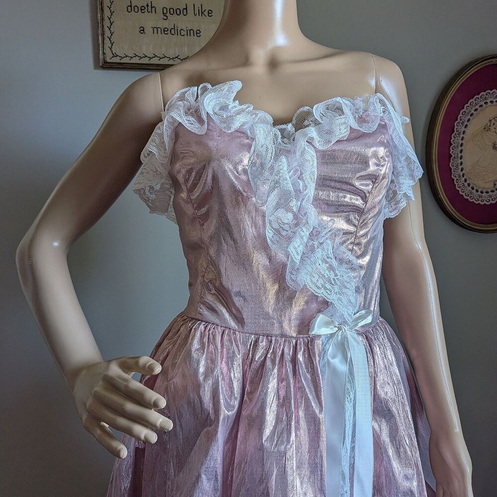 ON HOLD 80s Loralie Ballgown Southern Belle Maxi Dress Pink Strapless Saloon 8 - Picture 5 of 12